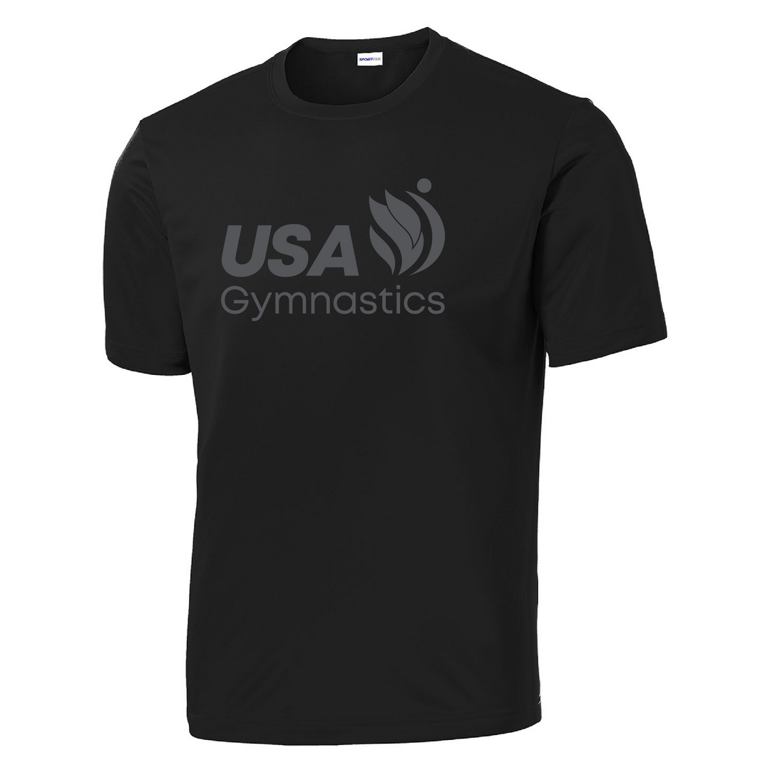 USA Gymnastics Logo Black on Black Moisture-Wicking Tee