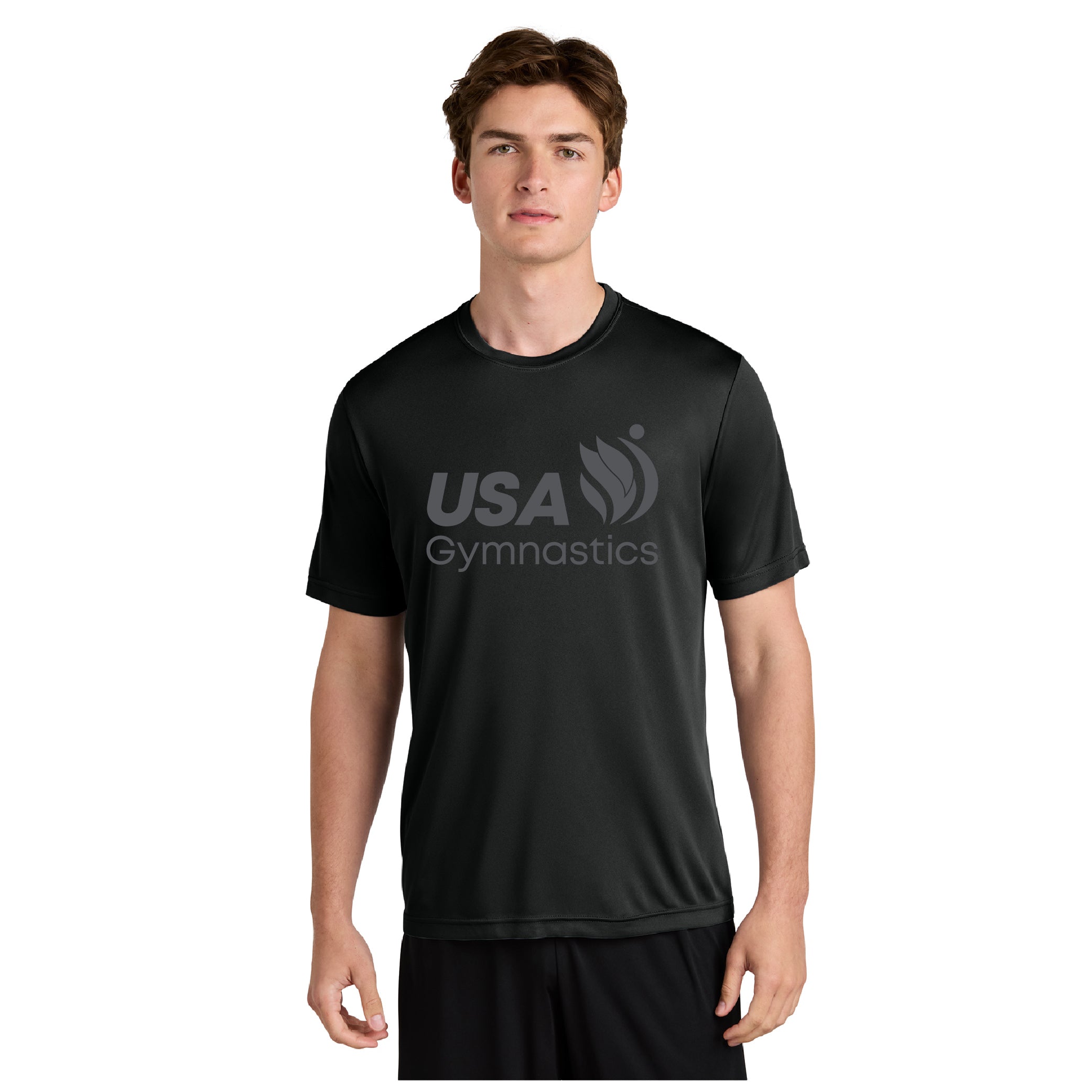 USA Gymnastics Logo Black on Black Moisture-Wicking Tee (ST350 & YST350)