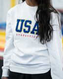 USAG White Chenille Crew (Navy Patch)