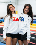 USAG White Chenille Crew (Navy Patch)