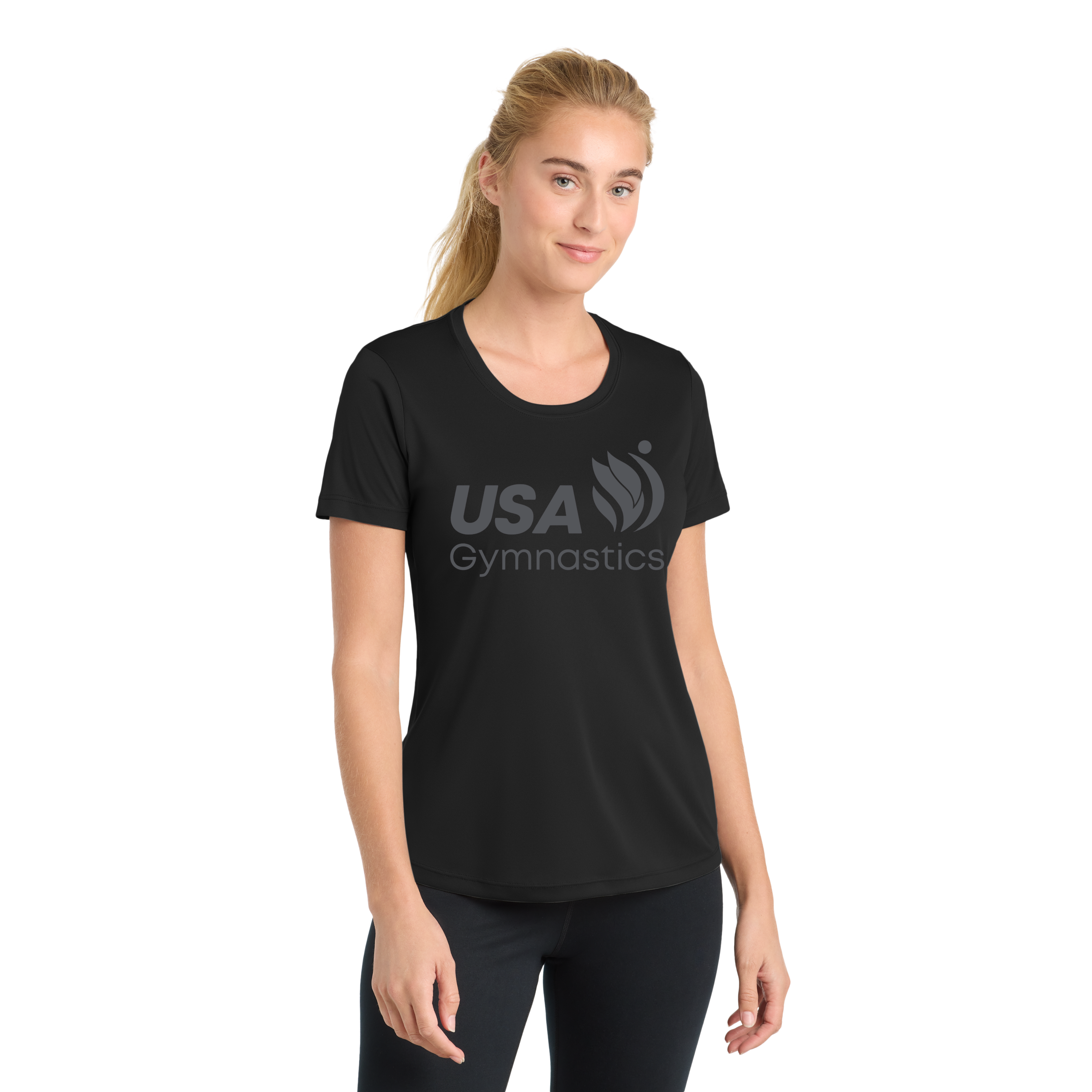 USA Gymnastics Logo Black on Black Moisture-Wicking Tee (ST350 & YST350)