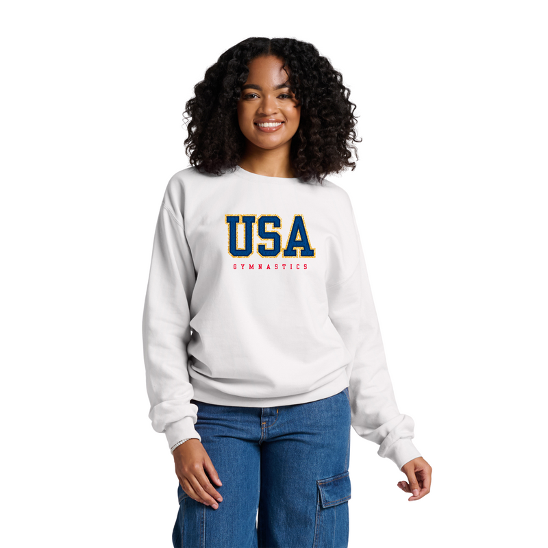 USAG White Chenille Crew (Navy Patch)